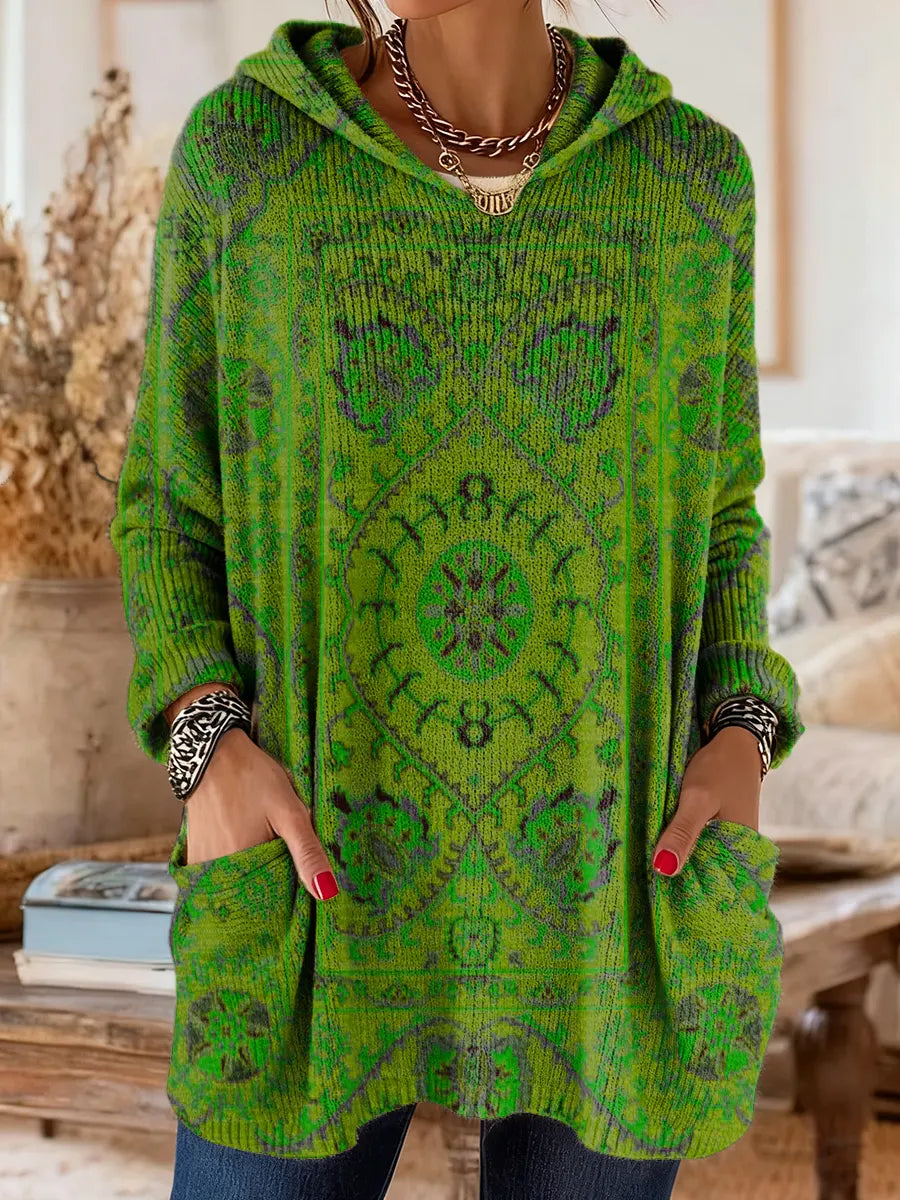 Hynessa - Women's hooded tunic, printed, loose fit, modern casual style