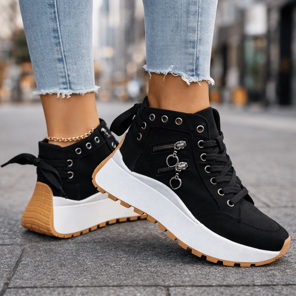 Jasmyra - Women's blue denim platform trainers, modern chunky style