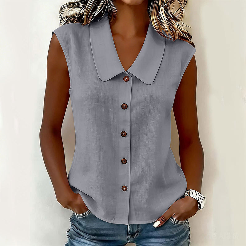 Dovirelle - Women's Sleeveless V-Neck Blouse with Elegant Buttons