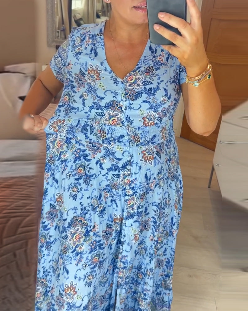 Denise - Floral Print Maxi Dress with V-Neckline