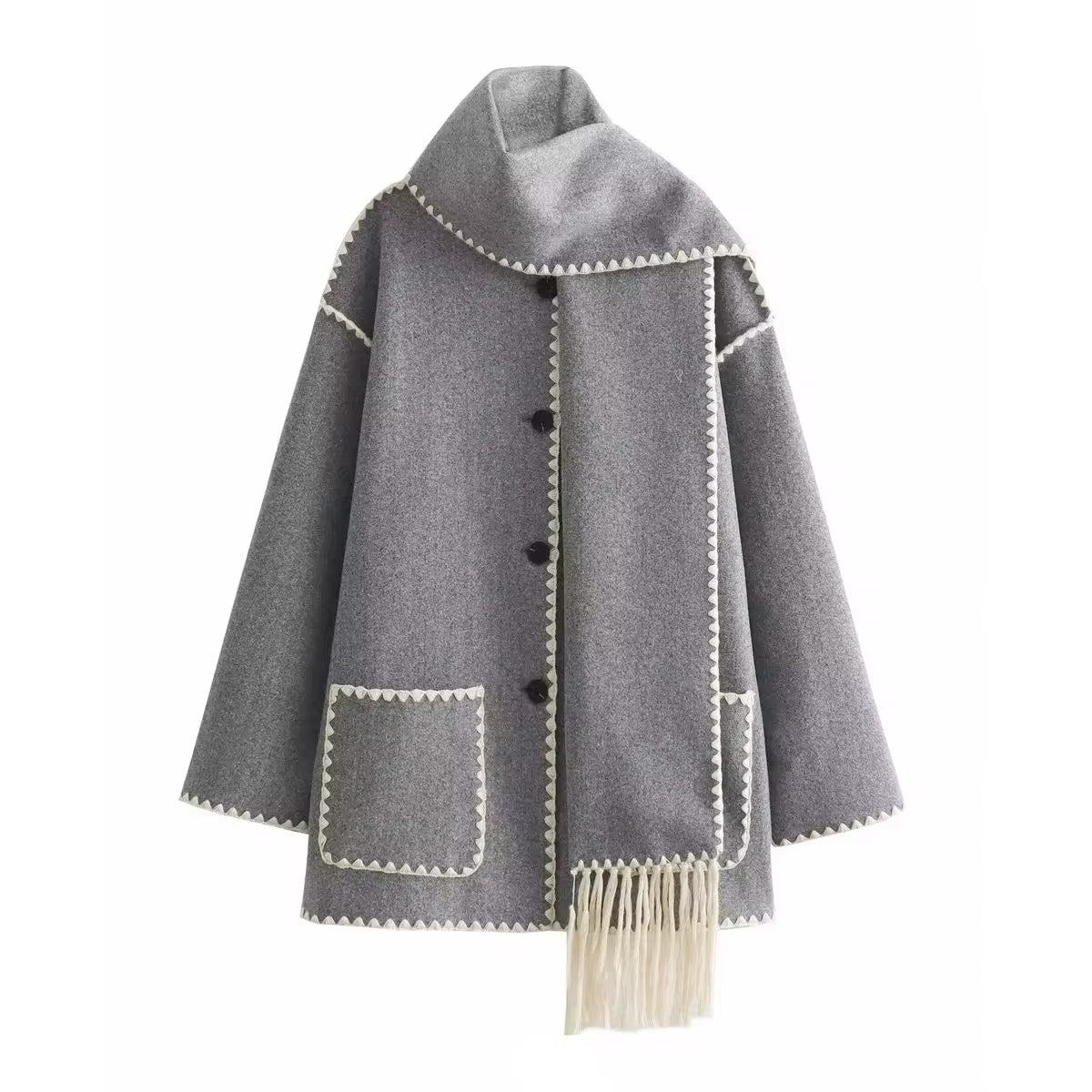 Antoinette - Elegant Coat with Round Neck and Pockets