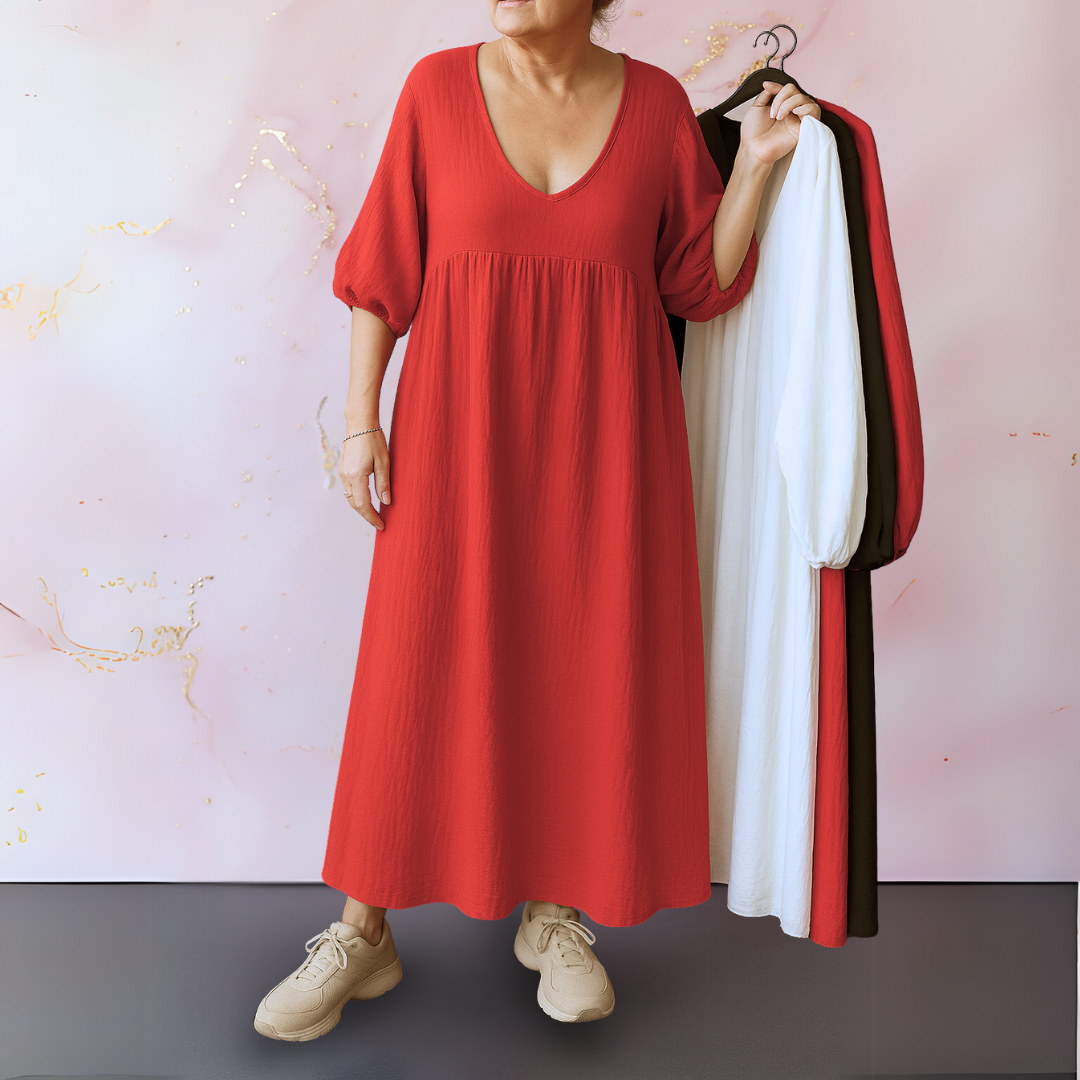 Cléo - Solid Color Dress with V-Necks