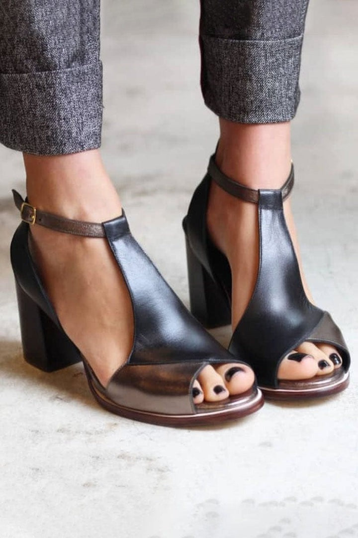 Syralix - Women's Block Heel Leather Open Toe Ankle Strap Sandals Modern Style