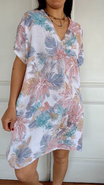 Lior - Casual Floral Cotton and Linen Dress
