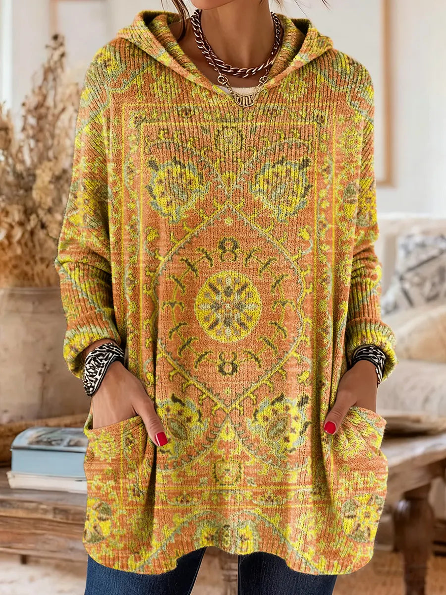 Hynessa - Women's hooded tunic, printed, loose fit, modern casual style