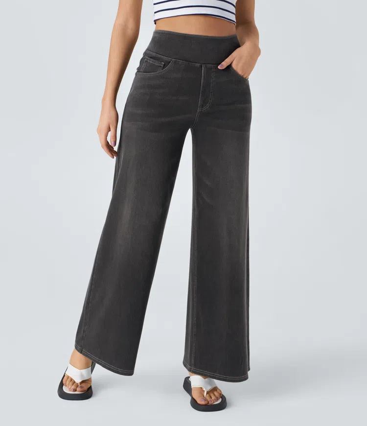 Ruvessa - Women's High Waisted Wide Leg Jeans, Very Stretchy, Modern Fit