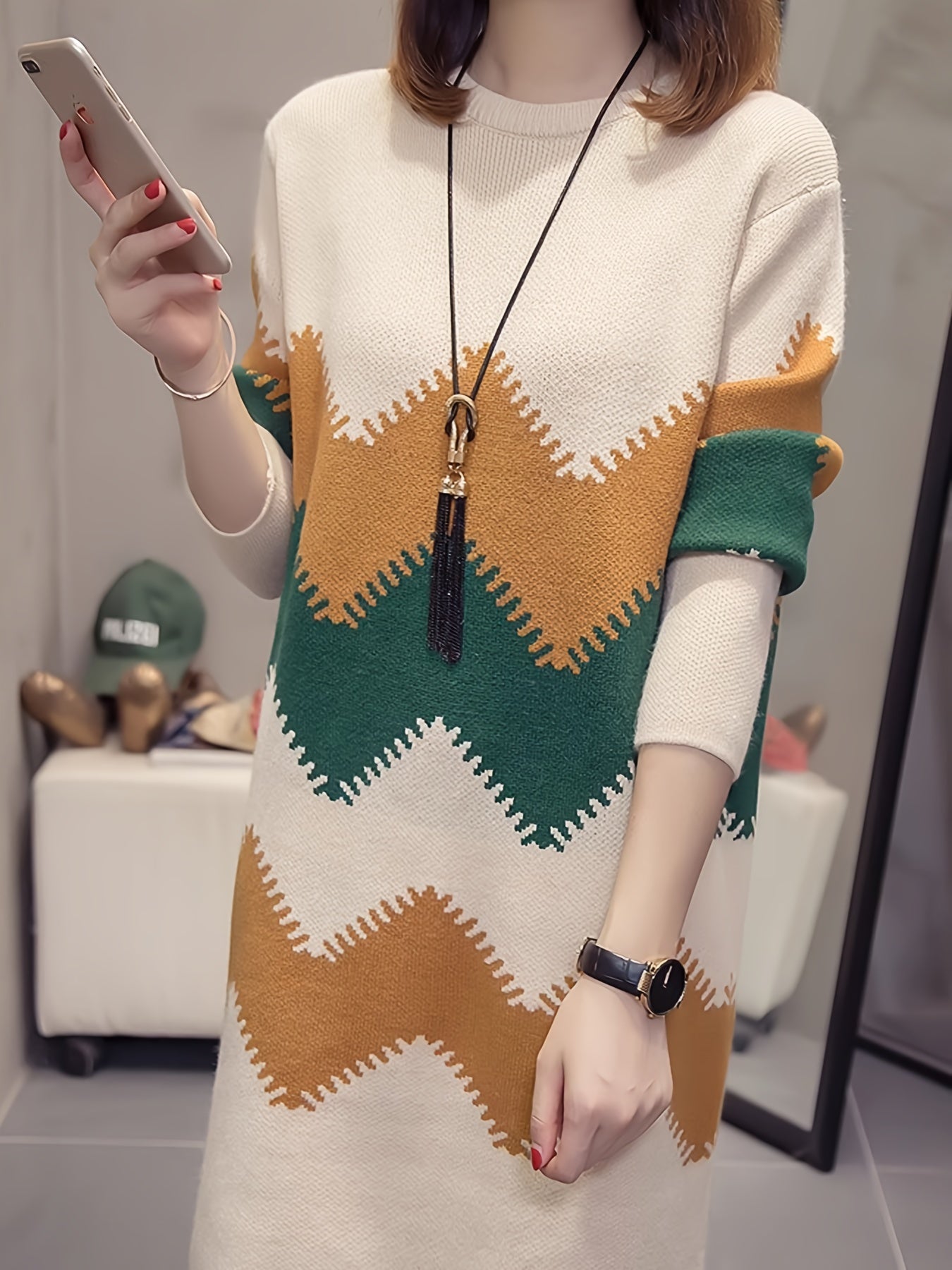 Mirabelle - Women's Chic Color Block Sweater Dress