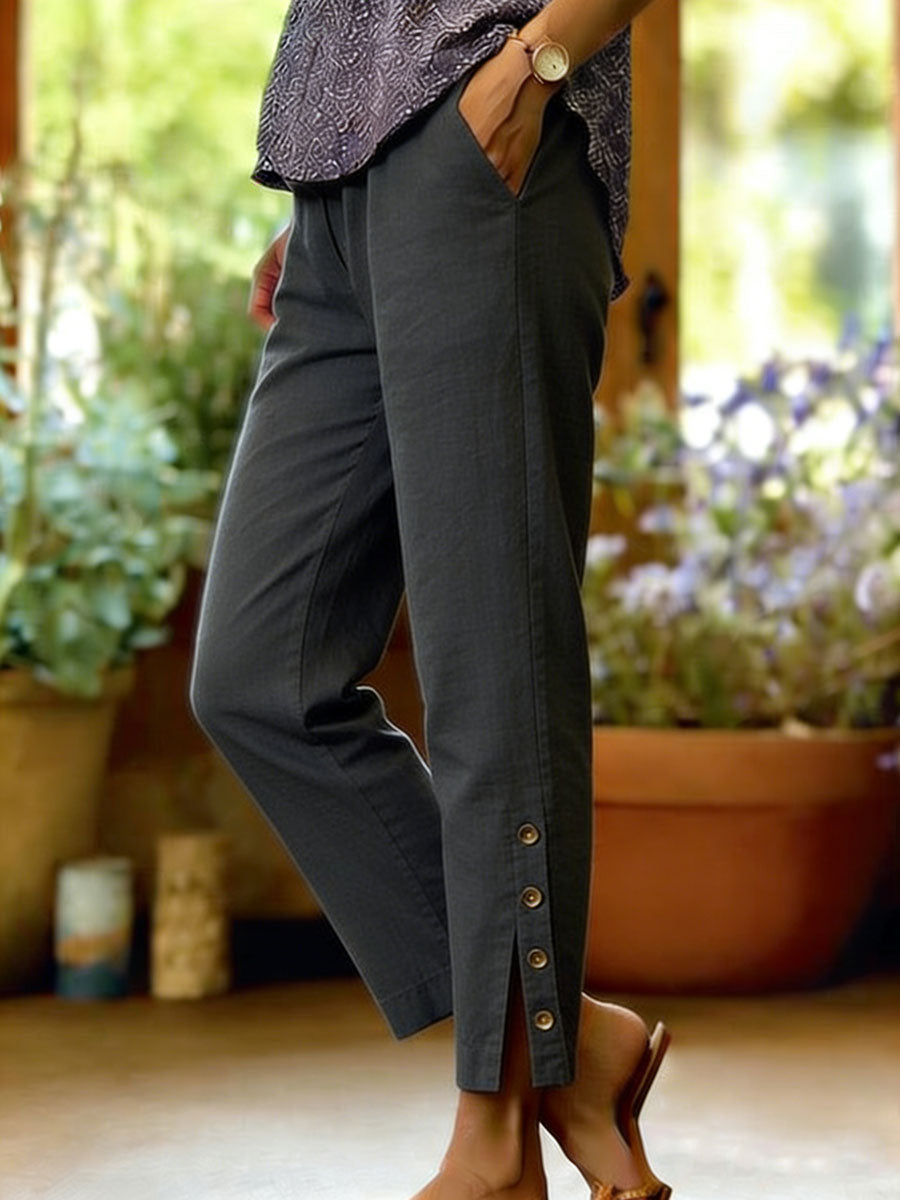 Firoxa - Women's Lightweight Linen Trousers Comfortable Casual for Everyday Wear