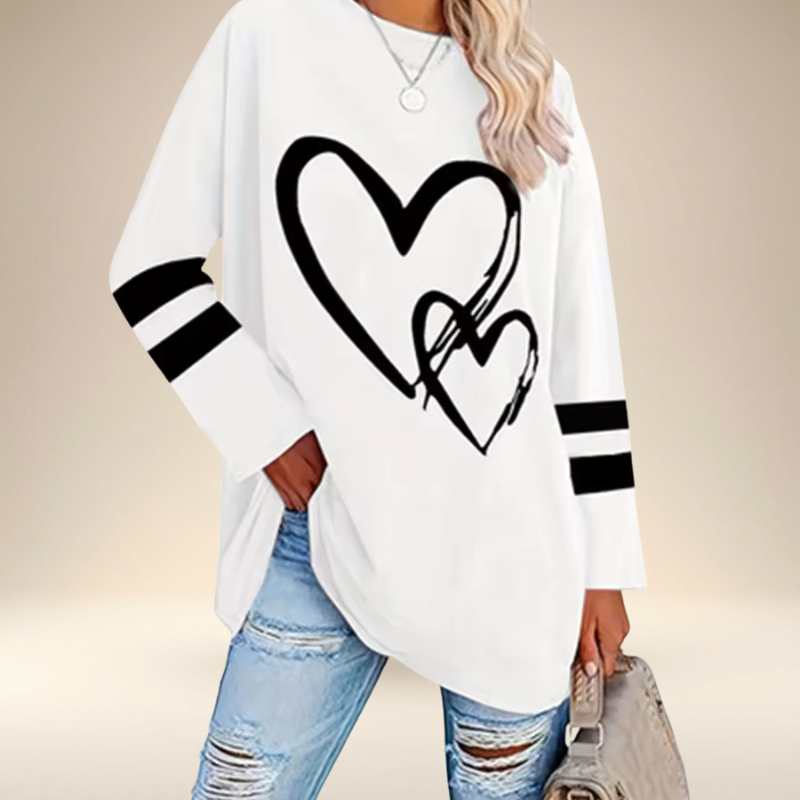 Faloria - Women's Oversized Sweatshirt with Heart Print 