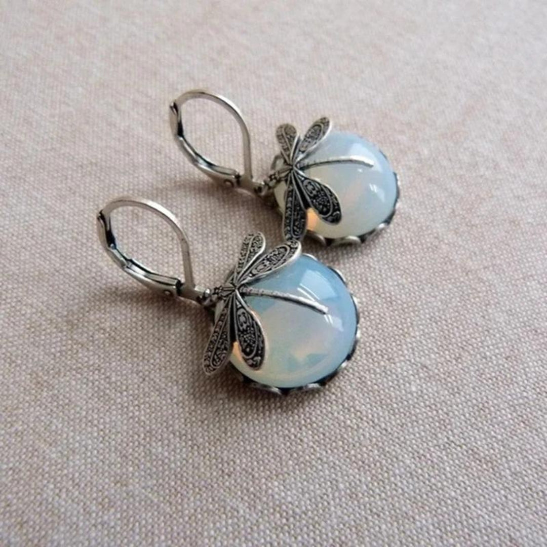 925 Silver Dragonfly Earrings with White Crystal 