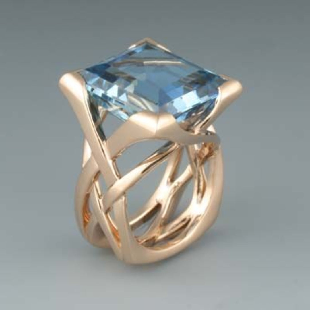 Vintage Blue Zirconium Rose Gold Ring 