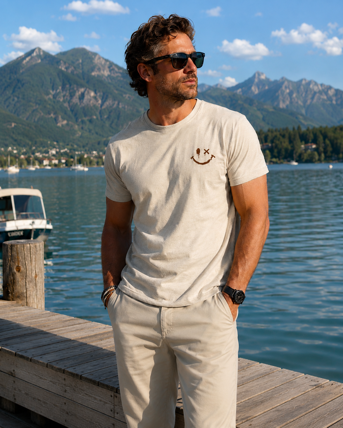Corvin - Men's Green Summer Smiley Print T-Shirt