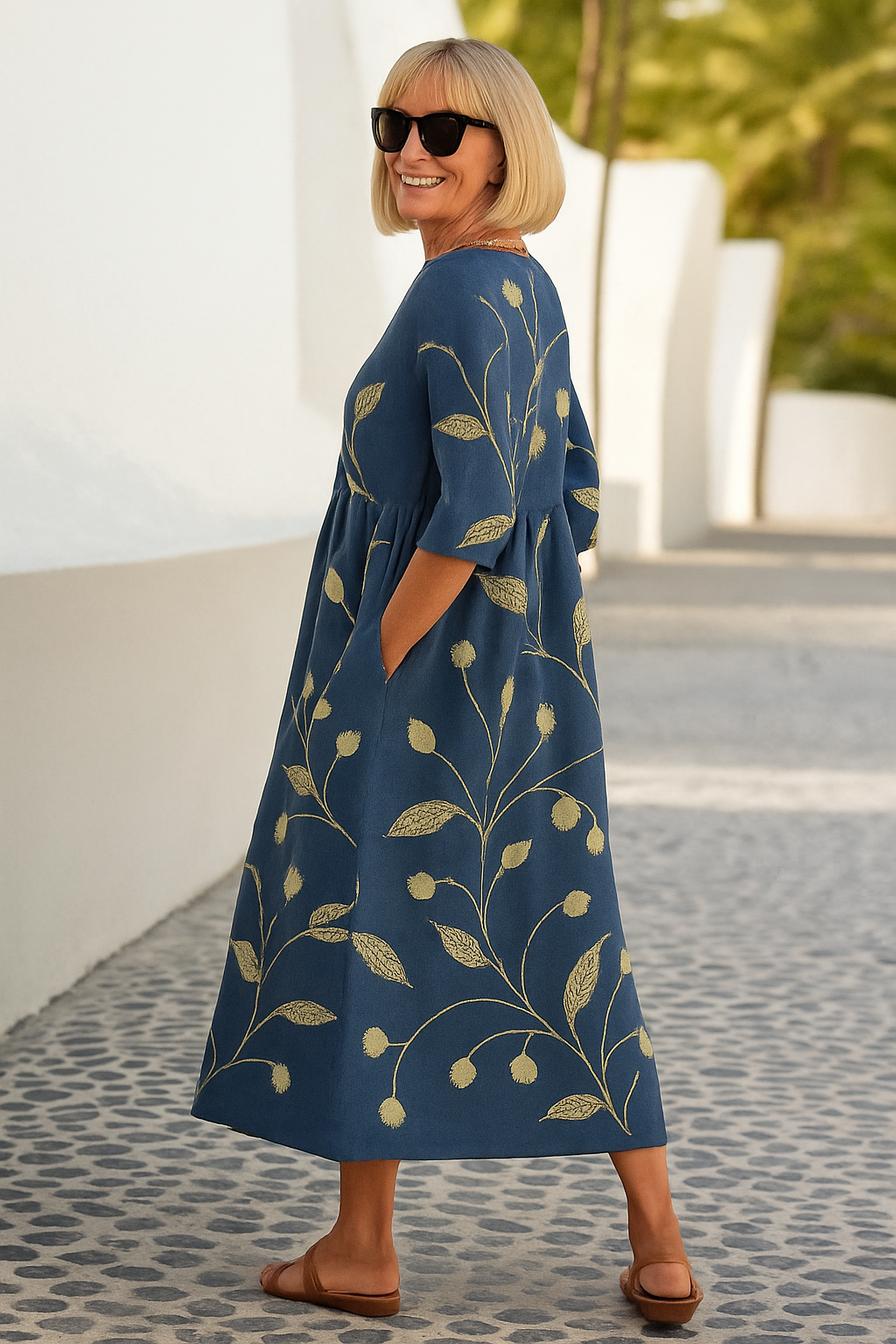 Gavessia - Women's Casual Chic Printed Midi Dress