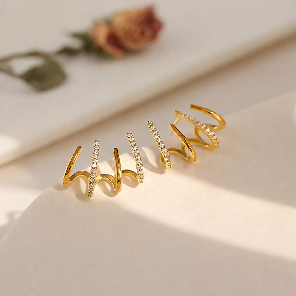Evarune - Women's Spiral Design Zirconia Earrings Modern Elegance