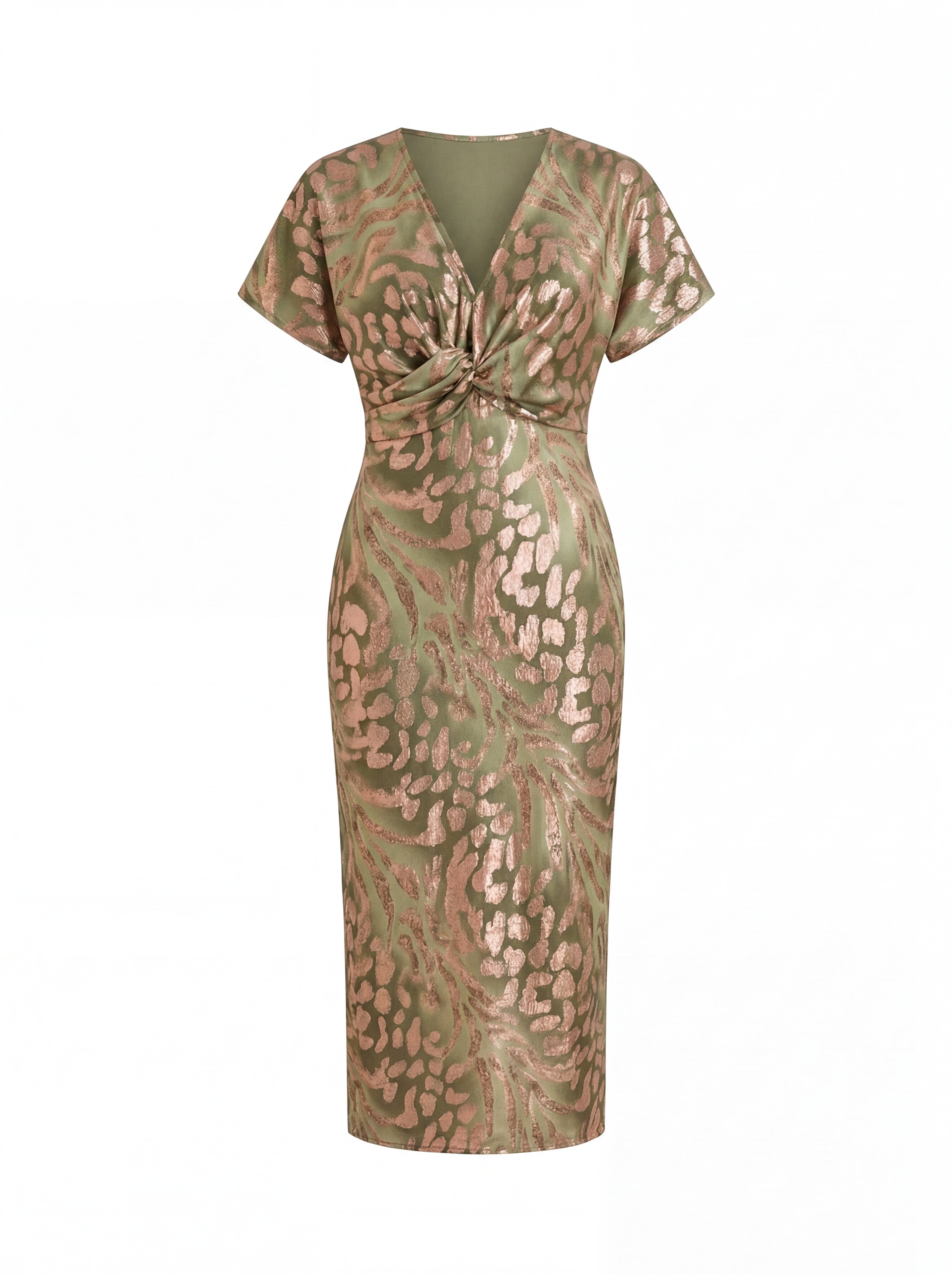 Rovella - Women's Draped Midi Dress with Elegant Sophisticated Knot Style