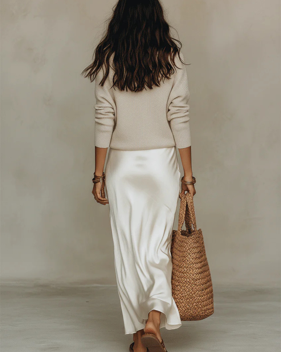 Elyxa - Satin midi dress with matching sweater, modern elegant style