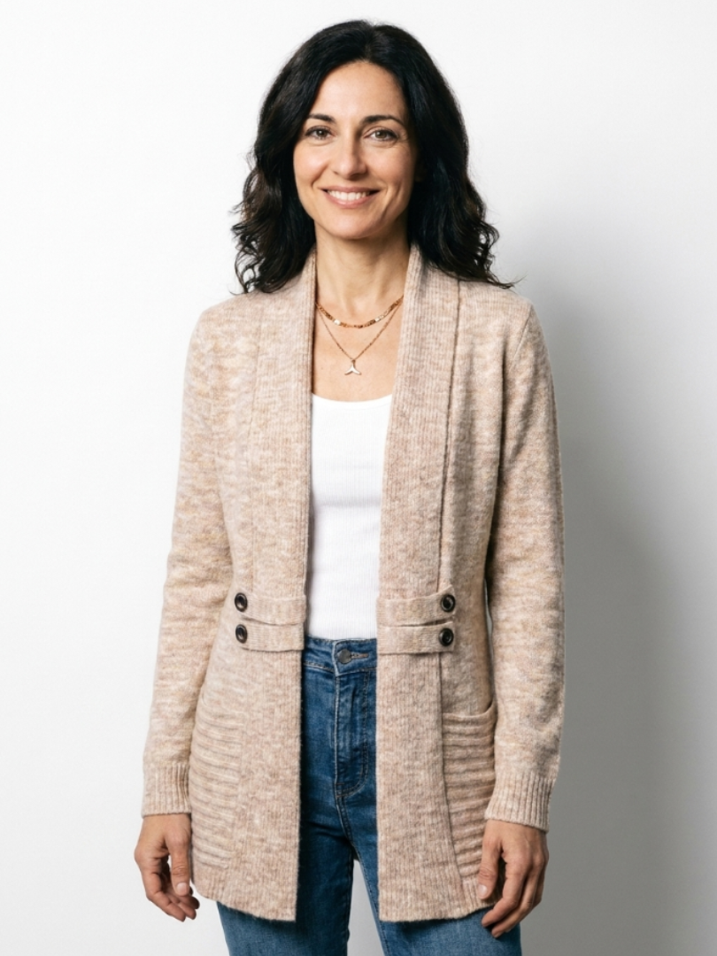 Aafke - Cardigan femme en maille avec boutons décoratifs