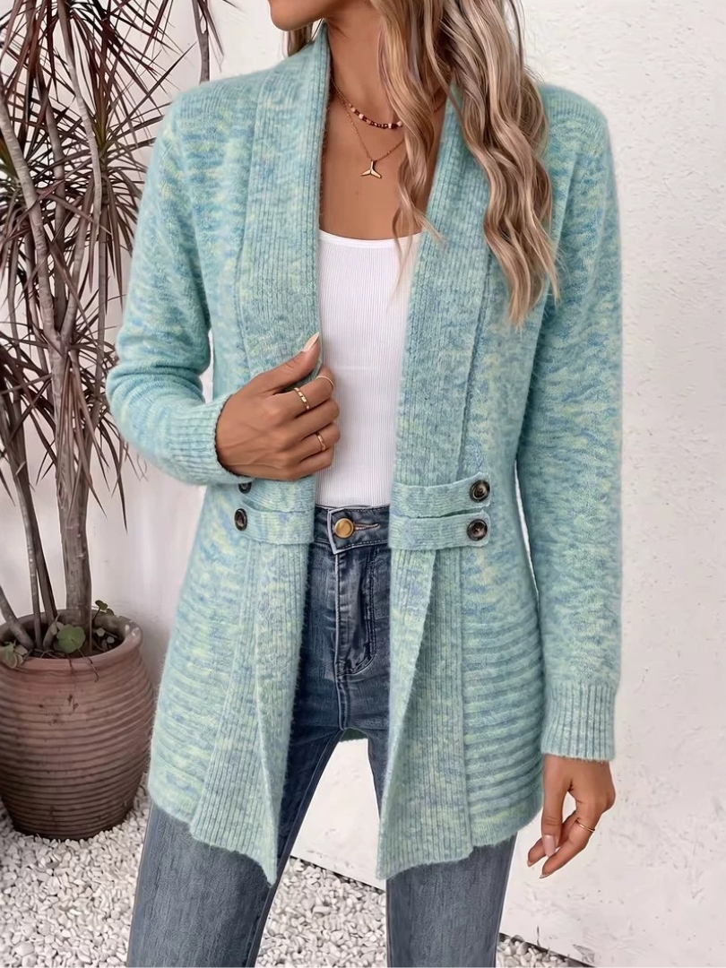 Aafke - Cardigan femme en maille avec boutons décoratifs