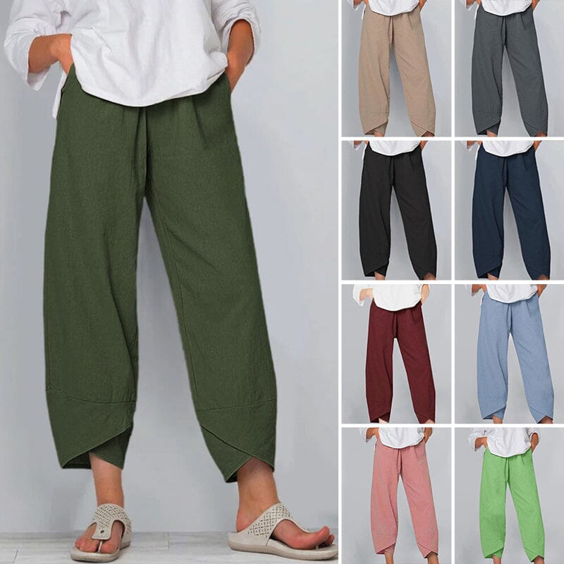 Belythia - Women's Vintage Asymmetrical High-Waisted Flowy Trousers with Pockets