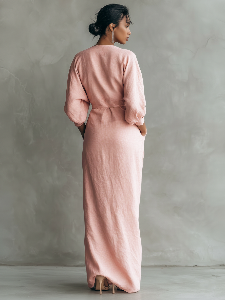 Talyvora - Women's Elegant Linen Maxi Dress with V-neck