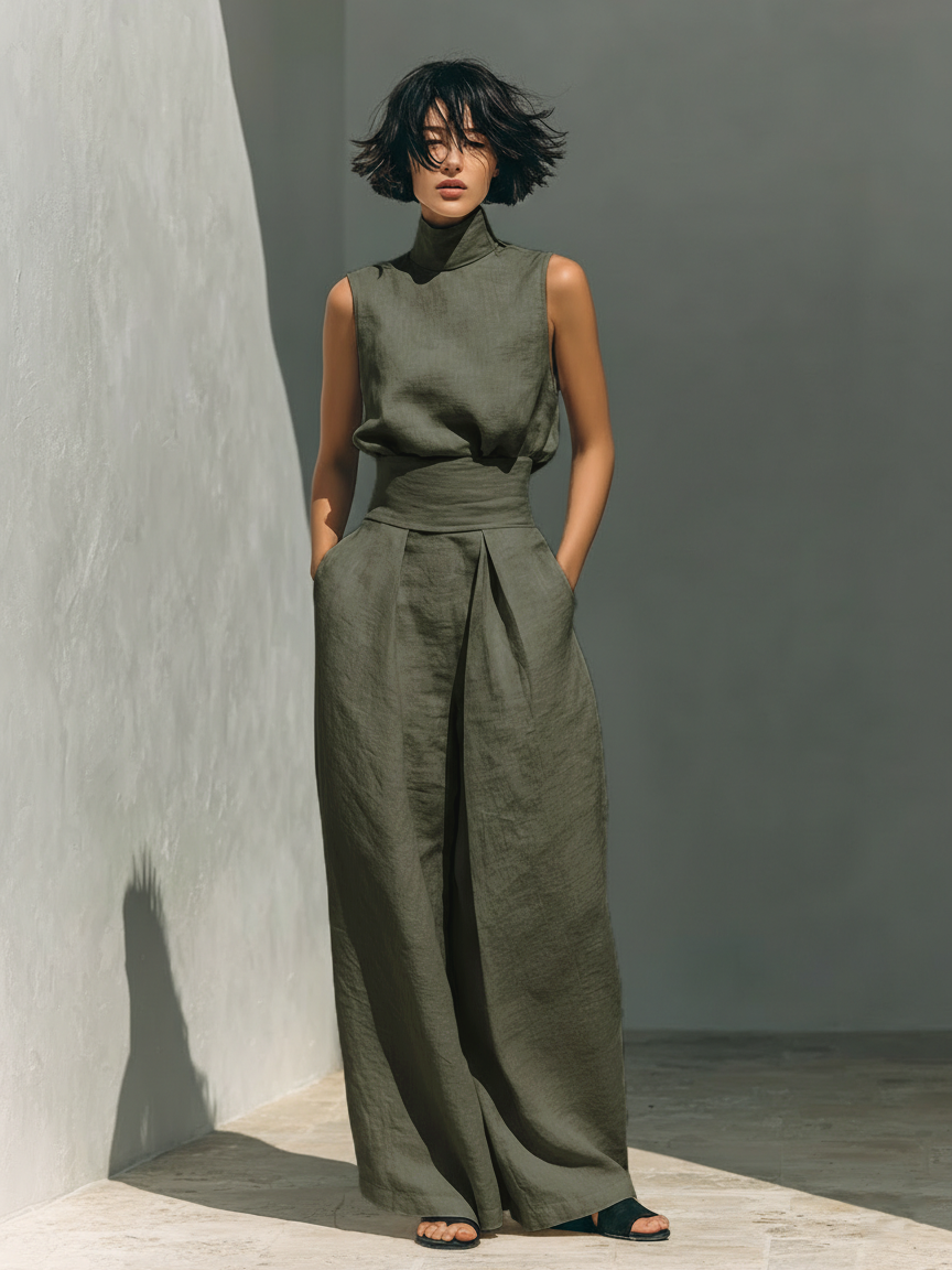 Fynelle - Elegant Sleeveless Top & Wide-Leg Pants Set for Women