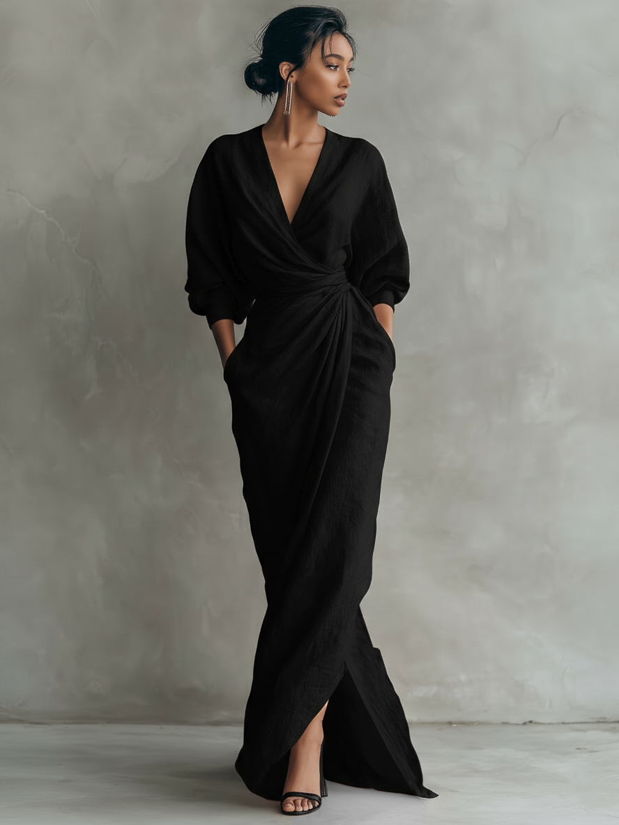 Talyvora - Women's Elegant Linen Maxi Dress with V-neck