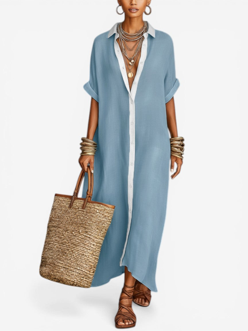 Brivelle - Women's Button-Down Midi Shirt Dress Loose Flowy Elegant