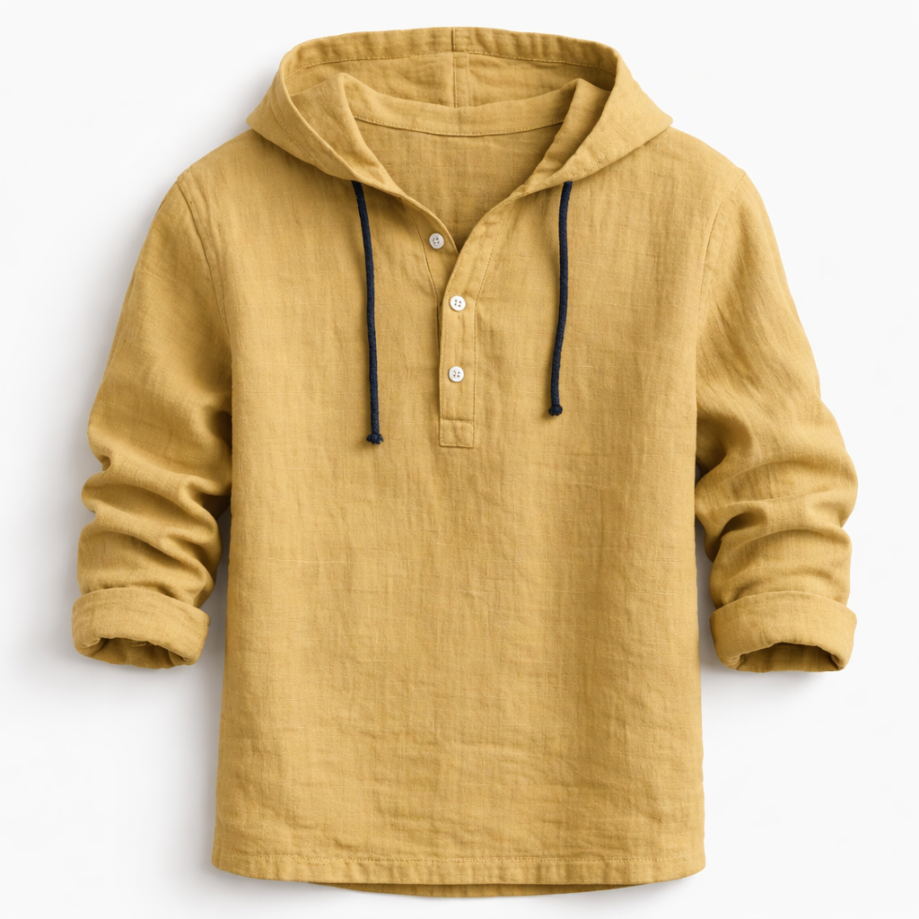 Casper - Women's Linen Button-Down Hooded Shirt Loose Fit Casual Style