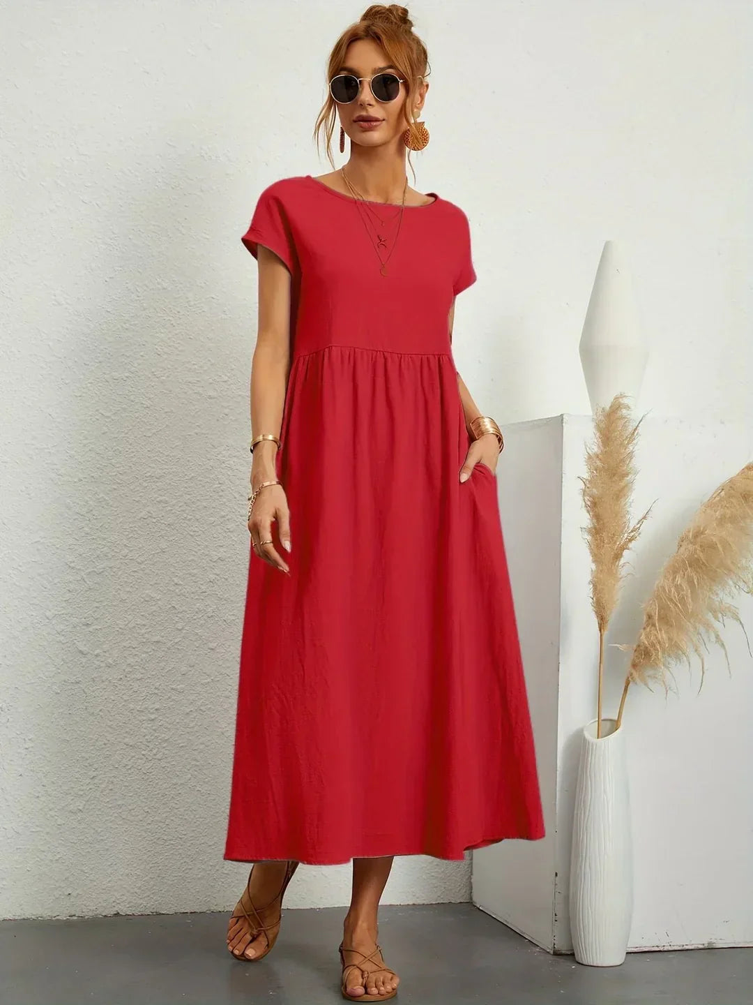 Quessara - Casual Midi Dress, Flowy Cut 