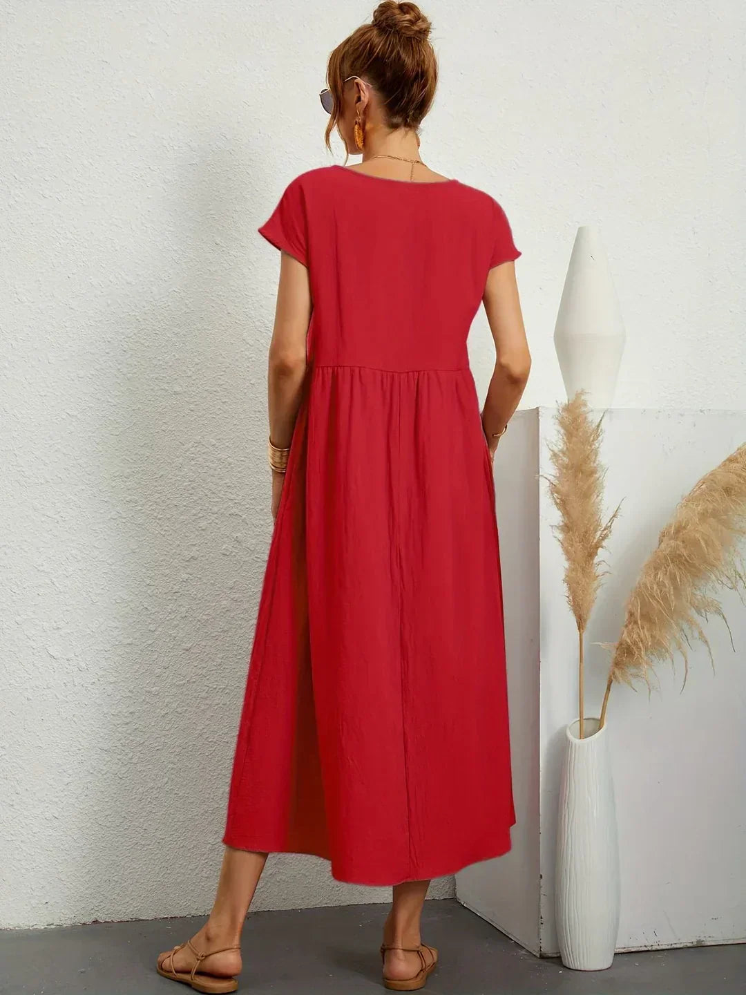 Quessara - Casual Midi Dress, Flowy Cut 