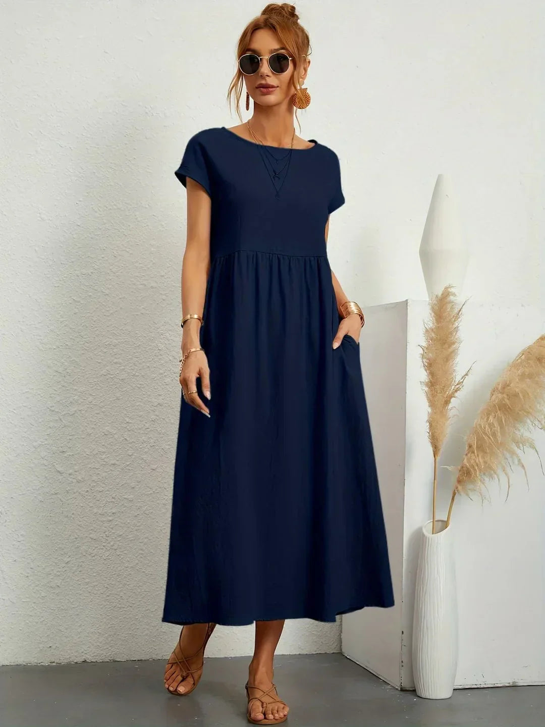 Quessara - Casual Midi Dress, Flowy Cut 
