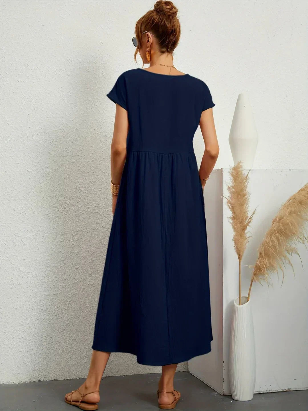 Quessara - Casual Midi Dress, Flowy Cut 