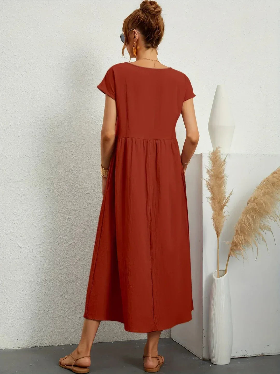 Quessara - Casual Midi Dress, Flowy Cut 