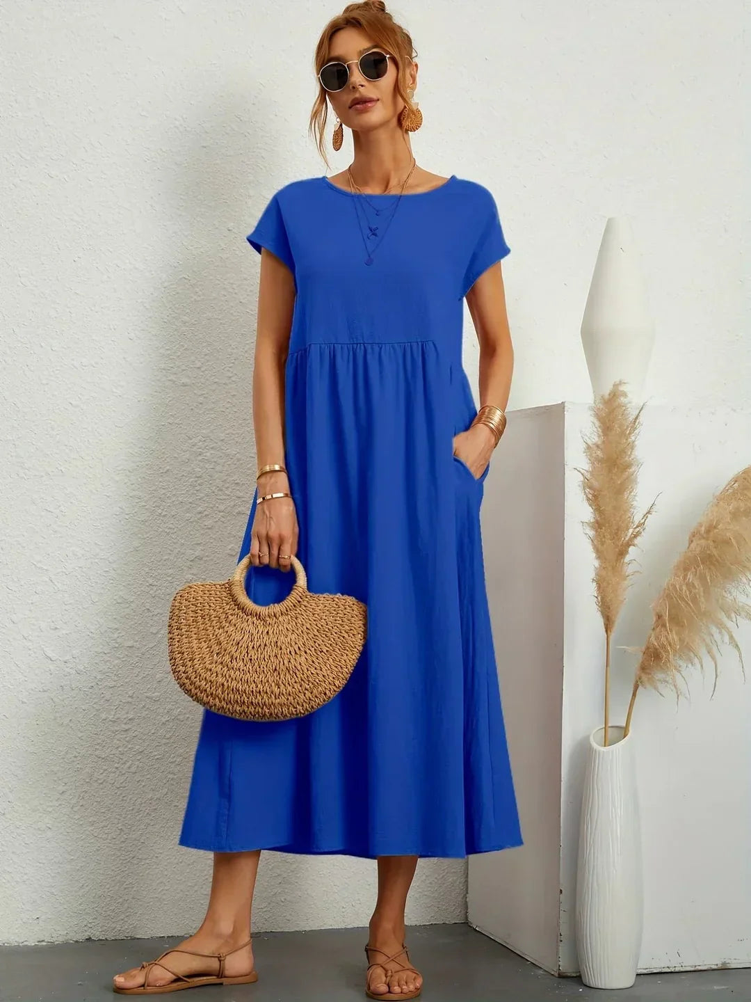 Quessara - Casual Midi Dress, Flowy Cut 