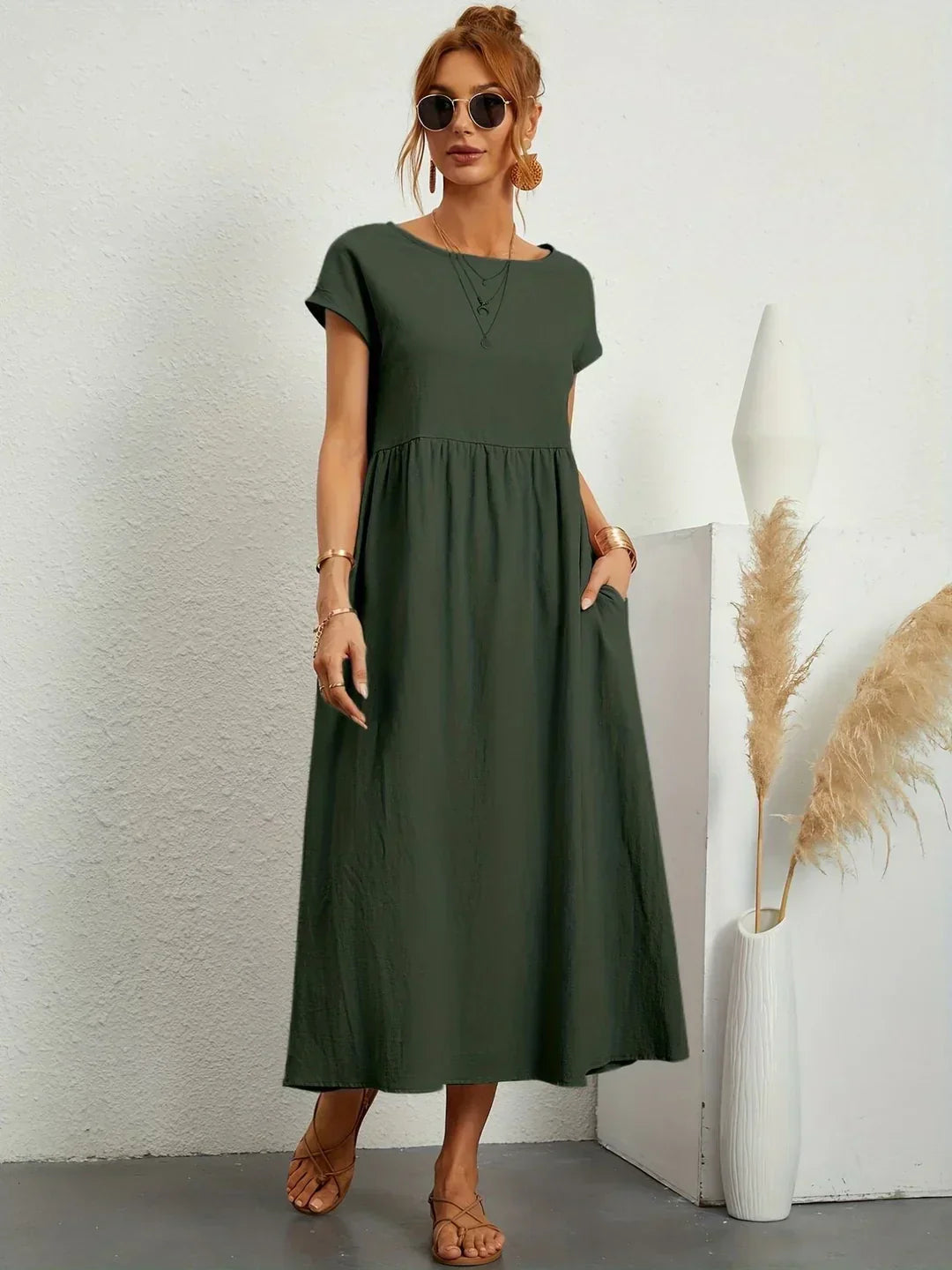 Quessara - Casual Midi Dress, Flowy Cut 