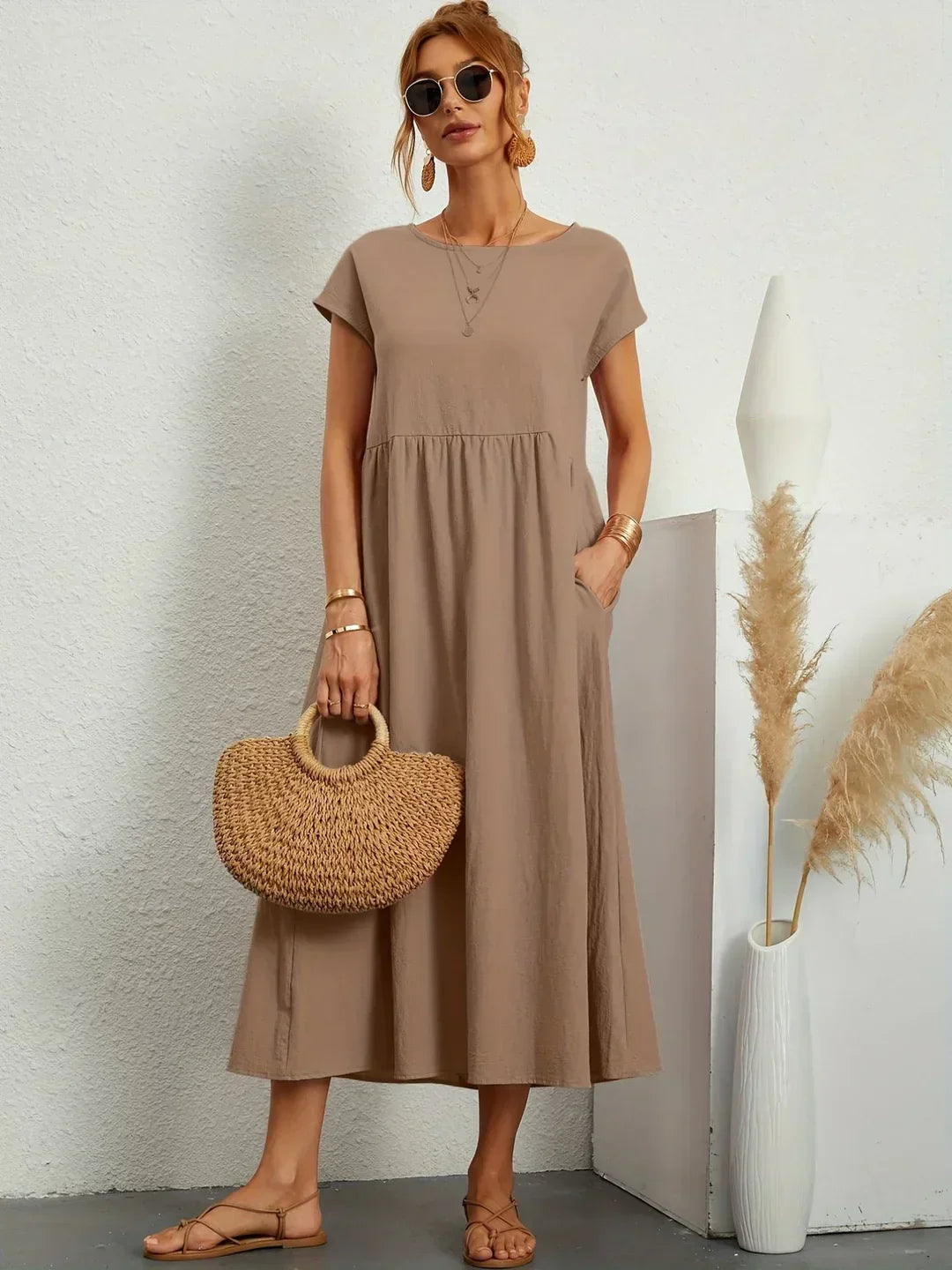 Quessara - Casual Midi Dress, Flowy Cut 