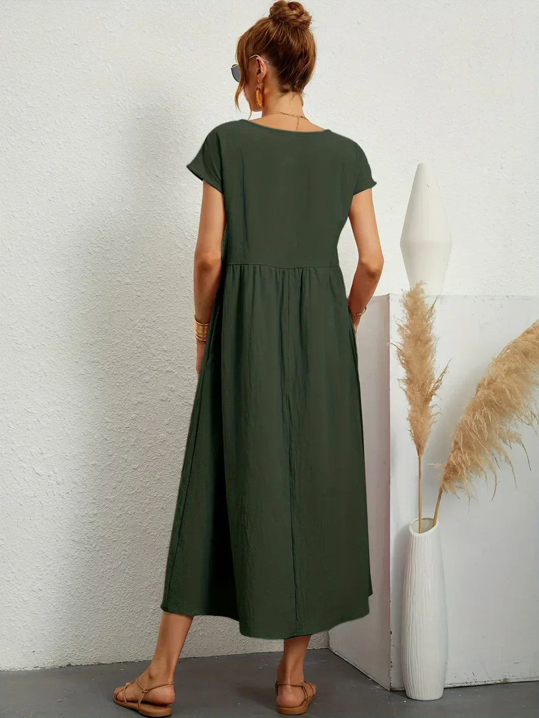 Quessara - Casual Midi Dress, Flowy Cut 