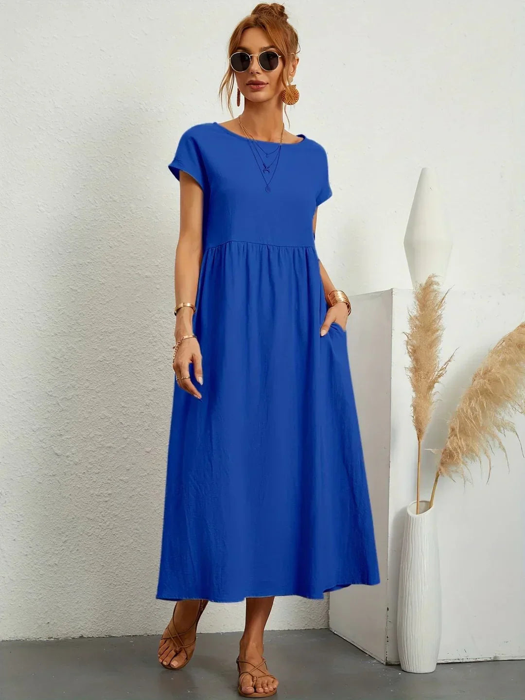 Quessara - Casual Midi Dress, Flowy Cut 