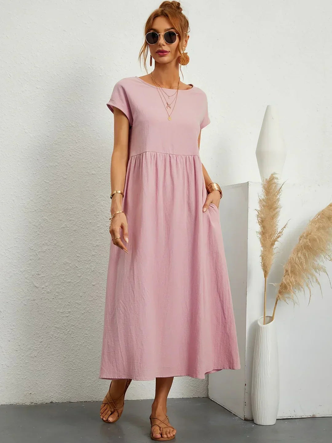 Quessara - Casual Midi Dress, Flowy Cut 