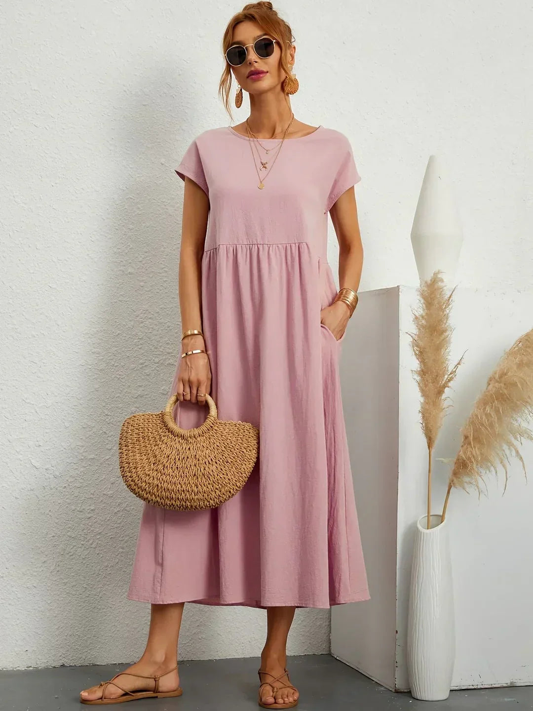 Quessara - Casual Midi Dress, Flowy Cut 