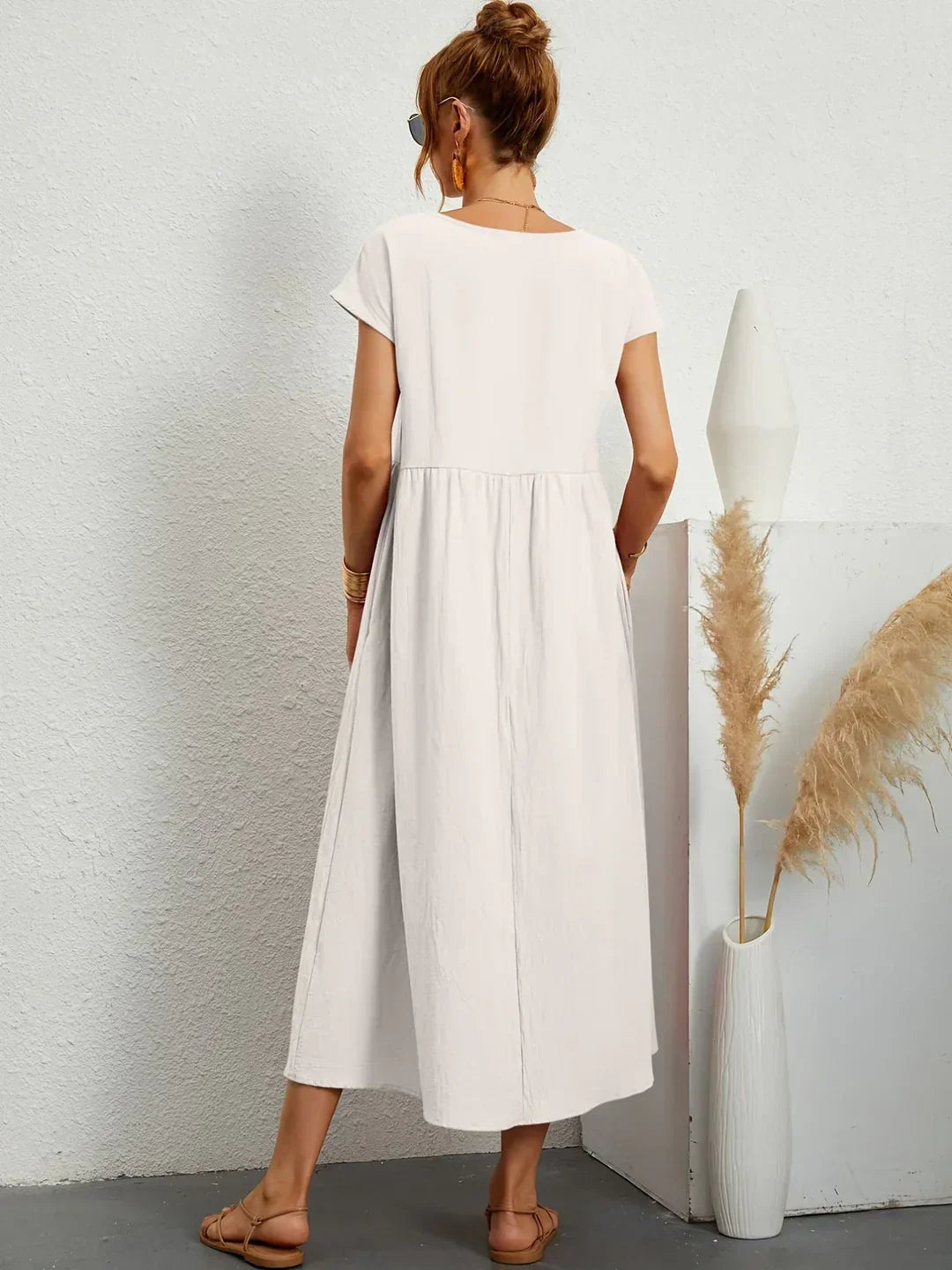 Quessara - Casual Midi Dress, Flowy Cut 