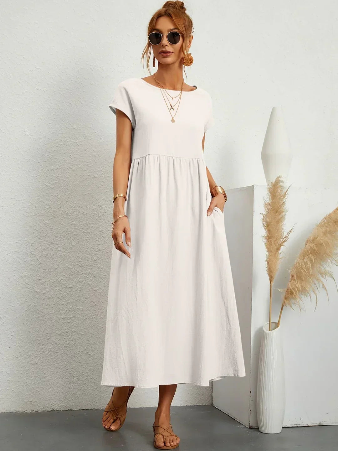Quessara - Casual Midi Dress, Flowy Cut 