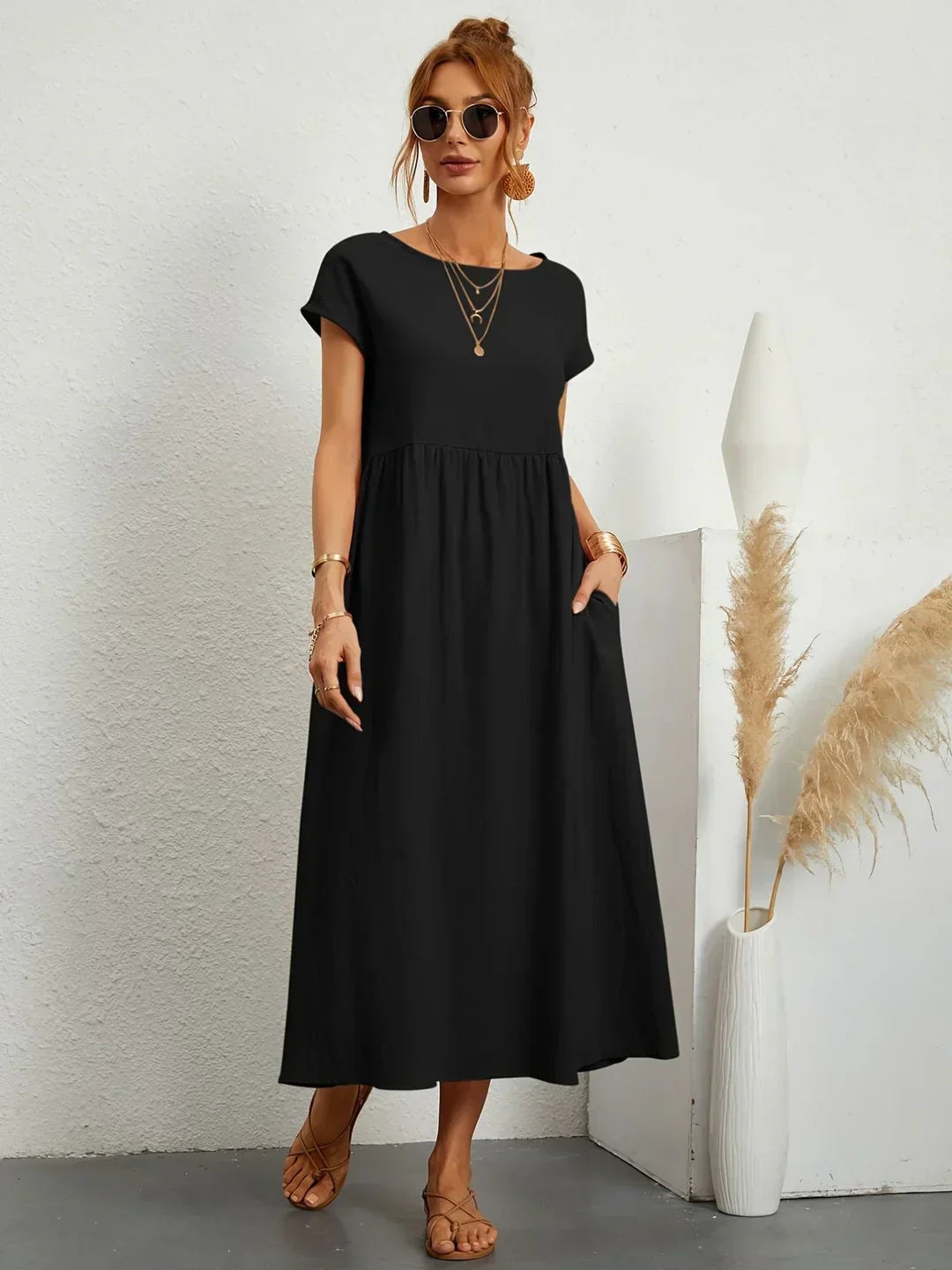Quessara - Casual Midi Dress, Flowy Cut 