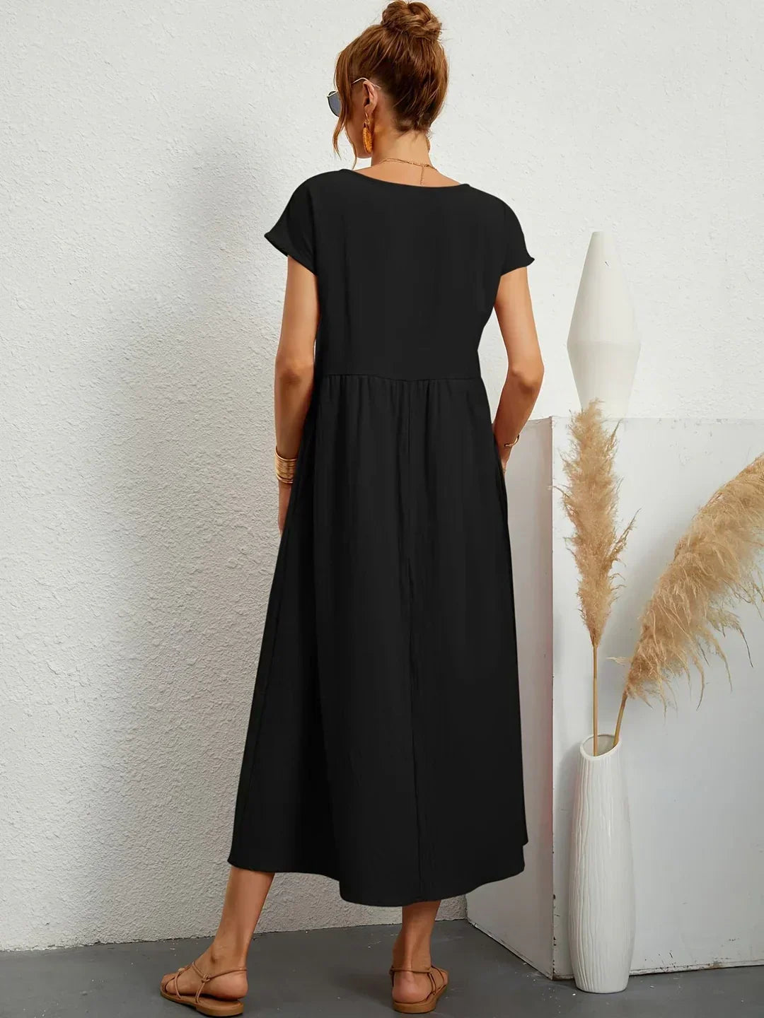 Quessara - Casual Midi Dress, Flowy Cut 