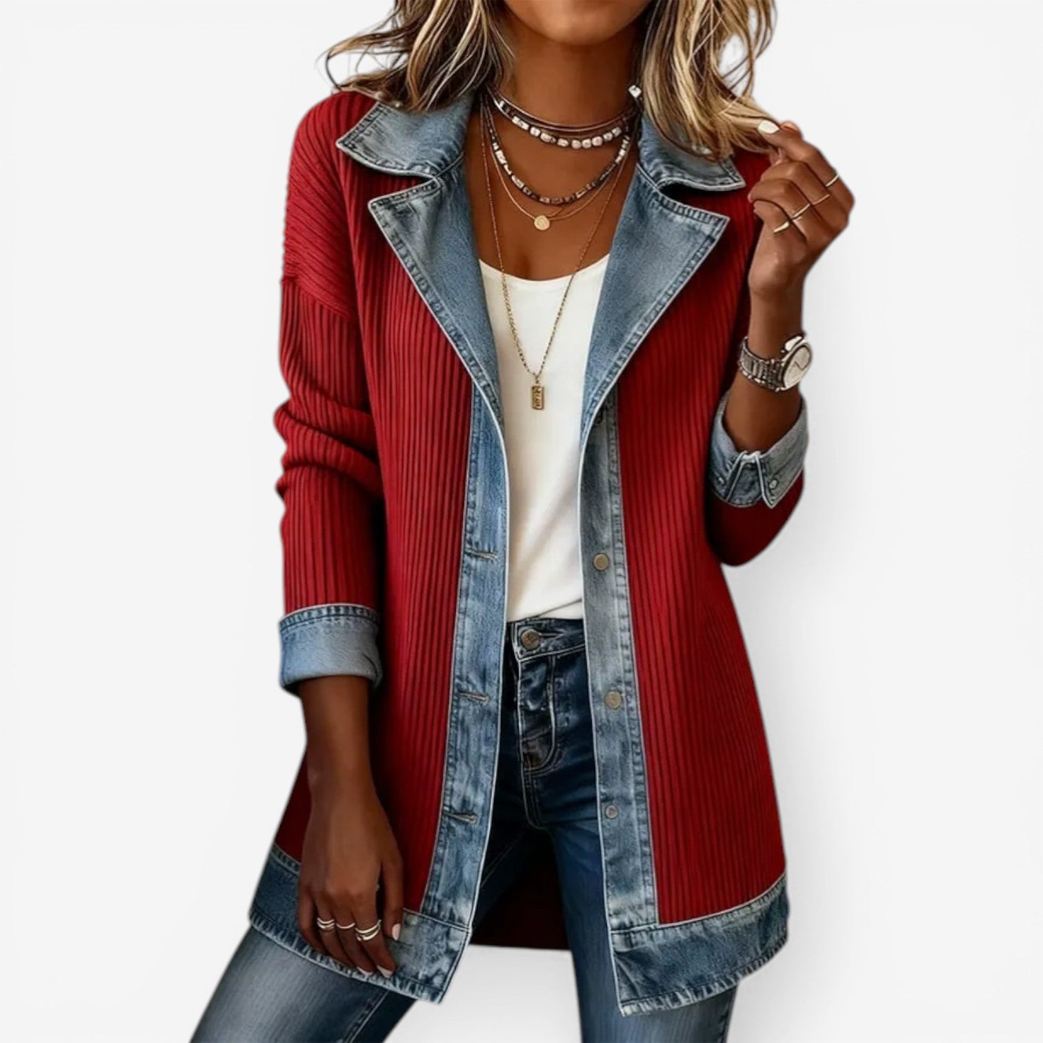Tirexa - Women's Blended Denim Style Jacket with Modern Layered Effect
