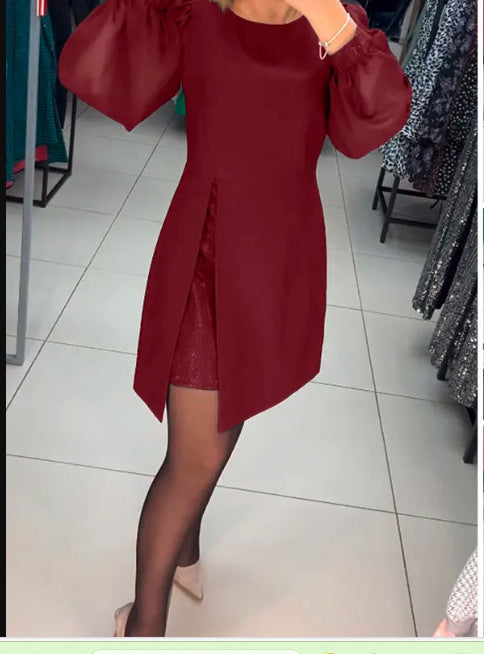 Carine - Elegant two-piece midi dress with high slit