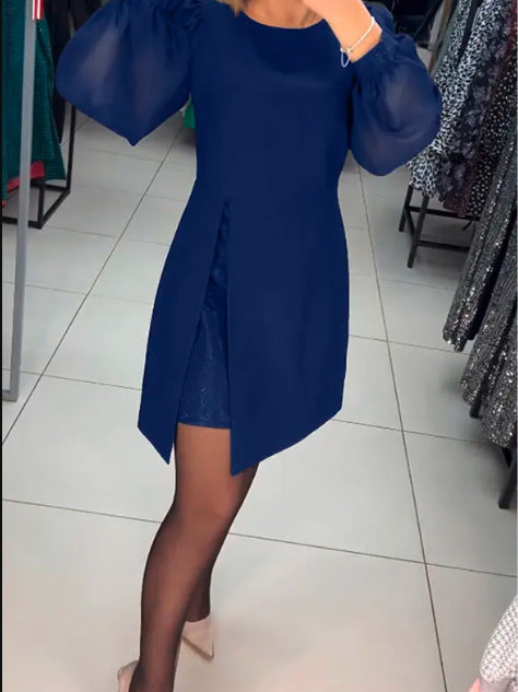 Carine - Elegant two-piece midi dress with high slit