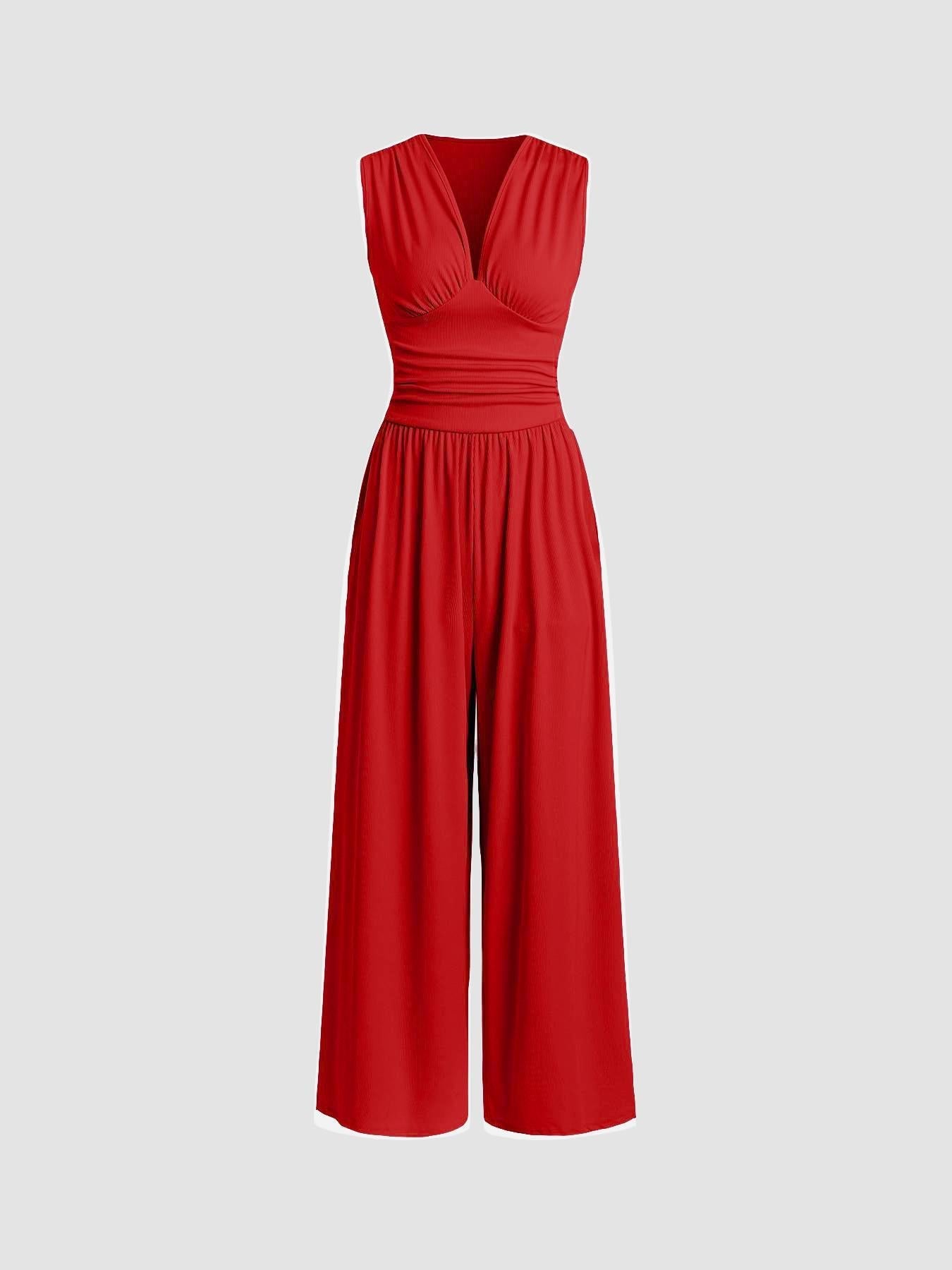 Aurevina - Women's Sleeveless V-Neck Wide-Leg Jumpsuit
