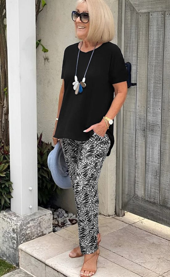 Ixoria - Women's casual cotton set with flowy printed pants