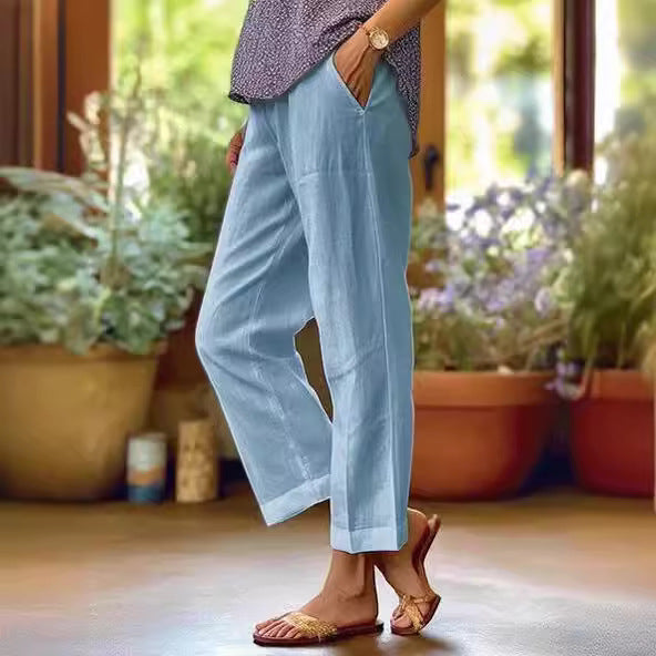 Ixoriae - Loose Cotton and Linen Trousers with Elastic Waist